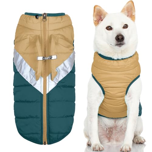 Gooby Mountaineer Hundejacke – Sand, Größe M – Warmer Mantel mit Reißverschluss und Doppel-O-Ring-Leine – Winter-wasserabweisender kleiner Hundepullover – Hundekleidung für kleine Hunde und von GOOBY