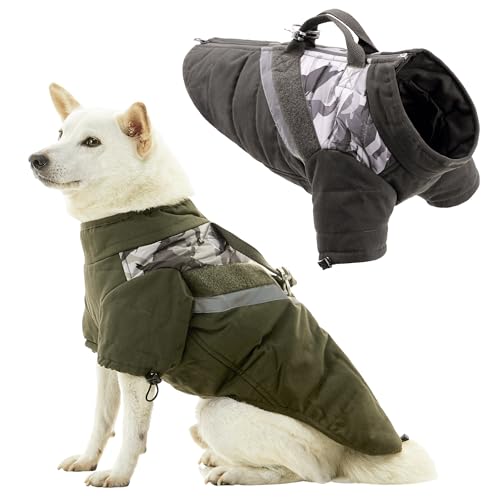 Gooby Mountaineer Jacke, Camouflage, Größe S, wasserdicht, reflektierendes Futter, Jacke mit Hebegriff und Leinenbefestigungen für kleine Hunde und mittelgroße Hunde von GOOBY