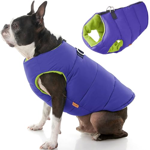 Gooby - Padded Vest Solid, Dog Jacket Coat Sweater with Zipper Closure and Leash Ring, Solid Purple, Small von GOOBY