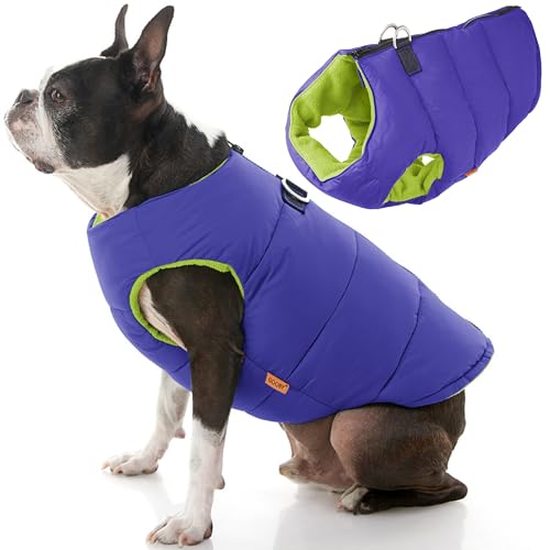 Gooby - Padded Vest Solid, Dog Jacket Coat Sweater with Zipper Closure & Leash Ring, Solid Purple, Medium von GOOBY