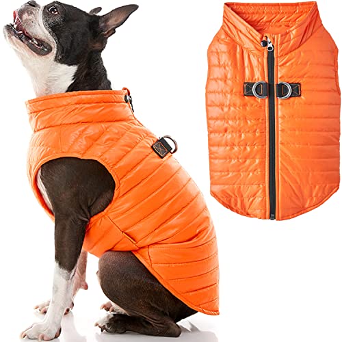 Gooby Puffer Hundeweste – Orange, Größe XL – Ultra Dünne Wasserabweisende Hundejacke mit D-Ring-Leine – Kleiner Hundepullover mit Reißverschluss Windschutz – Hundekleidung für drinnen und draußen von GOOBY