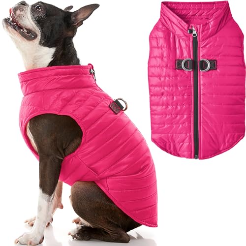 Gooby Puffer Hundeweste – Pink, XS – Ultra Dünn Wasserabweisend Reißverschluss Hundejacke mit D-Ring-Leine – Kleiner Hundepullover mit Reißverschluss Windschutz – Hundekleidung für drinnen und draußen von GOOBY