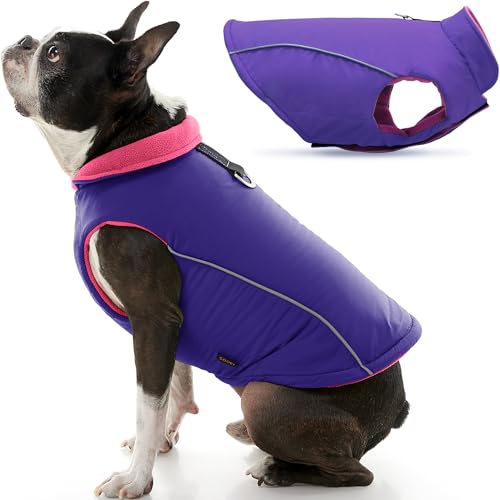 Gooby - Sportweste, Fleece gefütterte kleine Hunde Kaltwetterjacke Mantel Pullover mit reflektierendem Futter, lila, Größe XL von GOOBY