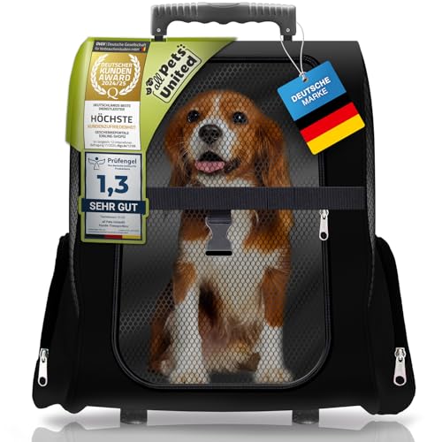All Pets United Hunde-Trolley Kleintier Transportbox für Hunde und Katzen Tier-Trolley Haustier-Rucksack mit Teleskoparm (Hundetrolley Schwarz) von GOODS+GADGETS