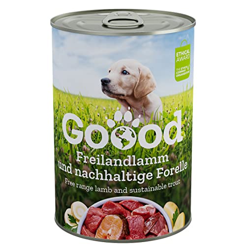 Goood 60867 - Junior - Freilandlamm und nachhaltige Forelle - Hunde-Nassfutter für Welpe und Junghund - 400 g Dose von GOOOD