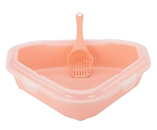 GOOPEEG Cat Litter Box Dreieckiges, Spritzschutzfreies, Niedriges Profil Für Eck-Katzentoilette, Katzentoilette Für Welpen, Hauskatzen, Kaninchen Katzenklo(Nude) von GOOPEEG