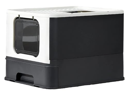 GOOPEEG Cat Litter Box Faltbare Katzentoilette Mit Einstieg, Spritzschutz, Katzentoilette Mit Deckel Und Katzenstreuschaufel, Schubladentyp, Katzentoilette Katzenklo(Black) von GOOPEEG