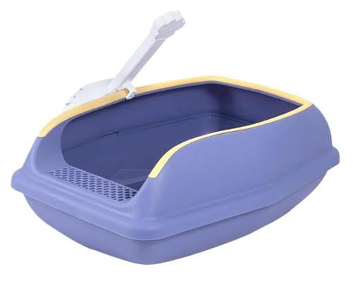 GOOPEEG Cat Litter Box Katzentoilette Für Kleine Katzenstreu, Hohe Seitenwände, Stabil, Leicht Zu Reinigen, Halbgeschlossener Katzensandkasten, Bettpfanne Katzenklo(Purple,28x48x22 cm) von GOOPEEG
