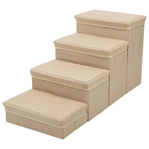 Haustiertreppe, kreative verstellbare Treppe, 4 Stufen, rutschfeste Rampe mit Stauraum, Schlafsofa, Leiter, Heimtierbedarf (Color : Beige) von GOPEO