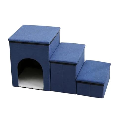 Klappbare Haustiertreppe mit Aufbewahrungsbox, rutschfeste Polster, hohe Betten, Rampentreppe for Reisen im Innen- und Außenbereich (Color : Blue) von GOPEO