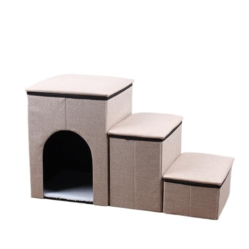 Pet Safe Cozy Up Klapptreppe, rutschfeste Polster, Langlebige Haustiertreppe for Drinnen/draußen Zu Hause Oder Auf Reisen (Color : Khaki, Size : 72X33X41cm) von GOPEO