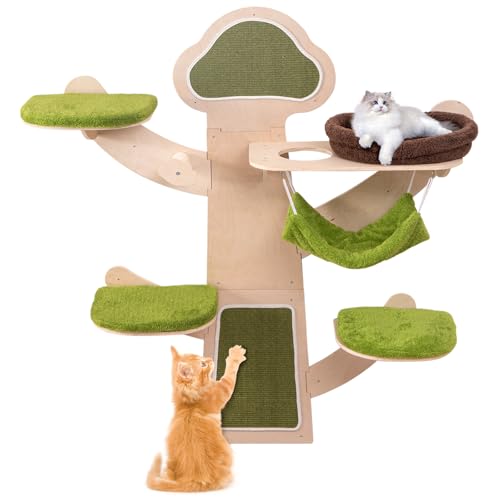 GOPLUS 1,8 m Kratzbaum Wand, 5-stufiges Kletterregal für Katzen mit Hängematte, Bett, abnehmbaren & waschbaren Kissen, Sisalpfosten und -Matten, Kletterwand Holz für Hauskatzen GOPLUS 1,8 m Kratzbaum Wand, 5-stufiges Kletterregal für Katzen mit Hängematte, Bett, abnehmbaren & waschbaren Kissen, Sisalpfosten und -Matten, Kletterwand Holz für Hauskatzen von GOPLUS
