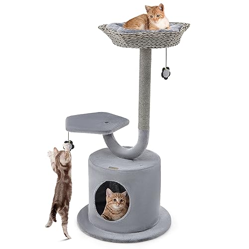 GOPLUS 106 cm Katzenbaum, Kratzbaum Katzenhaus Aktivitätszentrum mit umwickelter Kratzsäule aus Sisalseil, gepolstertem Top-Plateau, Jumping-Plattform, privatem Condo, 2 baumelnden Bällen, für kleine/ GOPLUS 106 cm Katzenbaum, Kratzbaum Katzenhaus Aktivitätszentrum mit umwickelter Kratzsäule aus Sisalseil, gepolstertem Top-Plateau, Jumping-Plattform, privatem Condo, 2 baumelnden Bällen, für kleine/ von GOPLUS