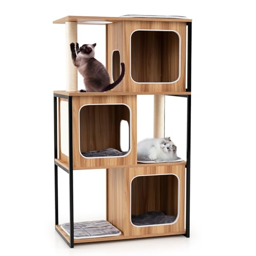 GOPLUS 133 cm Katzenbaum mit Metallrahmen, 3 Katzenhäusern, Sisal-Kratzstangen & -Brett, Waschbare Kissen, Mehrstöckiger Kratzbaum Katzenklettermöbel für Große Katzen und Kätzchen, Natur GOPLUS 133 cm Katzenbaum mit Metallrahmen, 3 Katzenhäusern, Sisal-Kratzstangen & -Brett, Waschbare Kissen, Mehrstöckiger Kratzbaum Katzenklettermöbel für Große Katzen und Kätzchen, Natur von GOPLUS