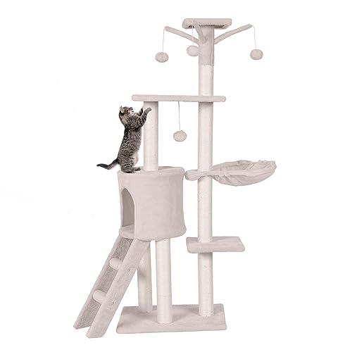 GOPLUS 140 cm Kratzbaum, mehrstufiges Katzenbaum für Katzen mit Aussichtsplattform, Korb, Haus, Plattformen und Leiter, Katzenmöbel für Innenräume mit Sisal-Kratzstangen und Plüschbällen GOPLUS 140 cm Kratzbaum, mehrstufiges Katzenbaum für Katzen mit Aussichtsplattform, Korb, Haus, Plattformen und Leiter, Katzenmöbel für Innenräume mit Sisal-Kratzstangen und Plüschbällen von GOPLUS