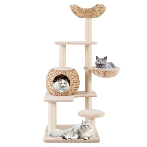 GOPLUS 150cm Katzenbaum, Kratzbaum mit Katzenhöhle, Plüsch-Sitzplatz, weichem Hängematte, Plattformen und Sisal-Kratzpfosten, Aktivitätszentrum für Katzen bis 10 kg, Beige+Natur GOPLUS 150cm Katzenbaum, Kratzbaum mit Katzenhöhle, Plüsch-Sitzplatz, weichem Hängematte, Plattformen und Sisal-Kratzpfosten, Aktivitätszentrum für Katzen bis 10 kg, Beige+Natur von GOPLUS