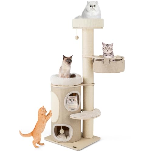 GOPLUS 154cm Kratzbaum, mehrstufiger Katzenbaum mit 2-stöckiger Katzenwohnung, 2 Sitzstangen, Hängematte, interaktiver Sisalball, Kratzwand & Kratzbäume, Kletterbaum für Hauskatzen GOPLUS 154cm Kratzbaum, mehrstufiger Katzenbaum mit 2-stöckiger Katzenwohnung, 2 Sitzstangen, Hängematte, interaktiver Sisalball, Kratzwand & Kratzbäume, Kletterbaum für Hauskatzen von GOPLUS