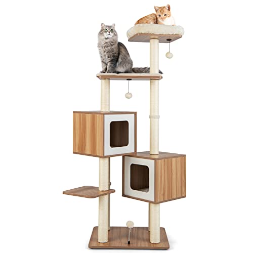 GOPLUS 163 cm Kratzbaum mit Mehreren Ebenen, Katzenbaum mit Kratzsäulen, gepolsterter Plattform, 2 Höhlen, 3 Bällen, Kletterbaum Katzenmöbel für Katzen, Beige GOPLUS 163 cm Kratzbaum mit Mehreren Ebenen, Katzenbaum mit Kratzsäulen, gepolsterter Plattform, 2 Höhlen, 3 Bällen, Kletterbaum Katzenmöbel für Katzen, Beige von GOPLUS