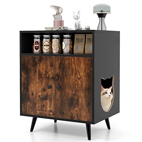 GOPLUS 2 in 1 Katzenschrank mit katzenförmigem Eingang, Katzenklo mit offenem Fach, modernes Gehäuse für die Katzentoilette mit Kippsicherungen für den Innenbereich, Schwarz + Braun GOPLUS 2 in 1 Katzenschrank mit katzenförmigem Eingang, Katzenklo mit offenem Fach, modernes Gehäuse für die Katzentoilette mit Kippsicherungen für den Innenbereich, Schwarz + Braun von GOPLUS