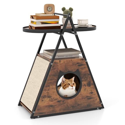 GOPLUS 2 in 1 Katzenschrank & Beistelltisch, dreieckiger Nachttisch mit verstecktem Katzenhaus & Sisalmatten, Haustiermöbel Indoor für kleine Katzen und Hunde, 60 x 63 x 76 cm, Braun GOPLUS 2 in 1 Katzenschrank & Beistelltisch, dreieckiger Nachttisch mit verstecktem Katzenhaus & Sisalmatten, Haustiermöbel Indoor für kleine Katzen und Hunde, 60 x 63 x 76 cm, Braun von GOPLUS