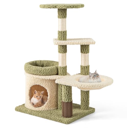 GOPLUS 97 cm Kratzbaum, Katzenbaum mit oberer Liegefläche, Katzenwohnung, seitlichem Korb, Selbstpflegebürste, Sisal-Kratzstämmen, gepolstertem Kissen, Indoor Aktivitätszentrum für Katzen GOPLUS 97 cm Kratzbaum, Katzenbaum mit oberer Liegefläche, Katzenwohnung, seitlichem Korb, Selbstpflegebürste, Sisal-Kratzstämmen, gepolstertem Kissen, Indoor Aktivitätszentrum für Katzen von GOPLUS
