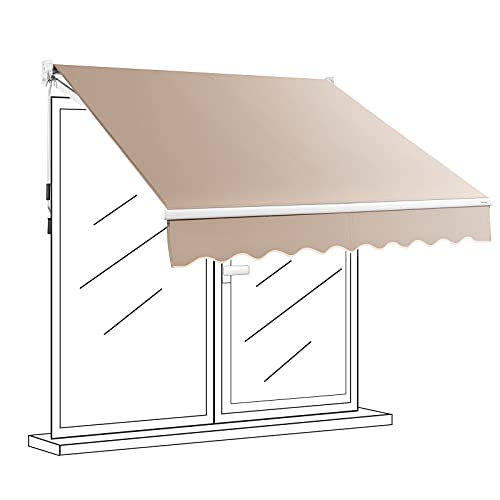 GOPLUS Gelenkarmmarkise, 245 x 200 cm Klemmmarkise Balkon, Terrassenmarkise Balkonmarkise Sonnenschutz, UV-beständig wasserabweisend, einziehbare Sonnenmarkise mit Handkurbel, Alu & Polyester, Beige von GOPLUS
