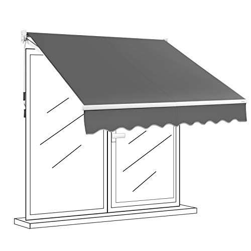 GOPLUS Gelenkarmmarkise, 295 x 250 Klemmmarkise Balkon, Terrassenmarkise Balkonmarkise Sonnenschutz, UV-beständig wasserabweisend, einziehbare Sonnenmarkise mit Handkurbel, Alu & Polyester, Grau von GOPLUS