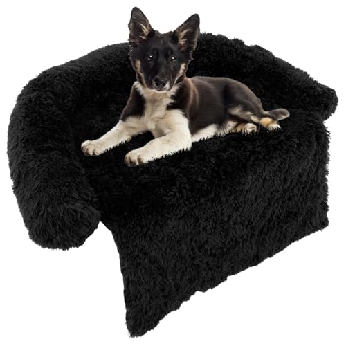 GOPLUS Hundebett, Flauschige Hundematte mit Sofabezug & Abnehmbarer Waschbarer Überzug, Haustiersofabett mit Weichem Nackenpolster & Tragegriff für Hunde Katzen (M (112 x 101 x 18 cm), Schwarz) von GOPLUS