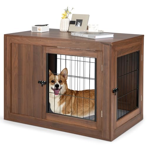 GOPLUS Hundekäfig aus Holz, Moderne Hundehütte mit weiches Hundebett & 2 abschließbare Metalltüren, Stabiler Tierkäfig mit großer Tischplatte, für kleine & mittelgroße Hunde, 92x59x66,5cm GOPLUS Hundekäfig aus Holz, Moderne Hundehütte mit weiches Hundebett & 2 abschließbare Metalltüren, Stabiler Tierkäfig mit großer Tischplatte, für kleine & mittelgroße Hunde, 92x59x66,5cm von GOPLUS