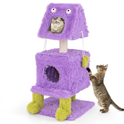 GOPLUS Katzenbaum, Katzenbaum in Monstermotiv mit 2 privaten Katzenhöhlen, Sisalpfosten und hängenden Spielzeugen, Katzenkratzbaum Holz aus langem Plüsch für Hauskatzen und Kätzchen GOPLUS Katzenbaum, Katzenbaum in Monstermotiv mit 2 privaten Katzenhöhlen, Sisalpfosten und hängenden Spielzeugen, Katzenkratzbaum Holz aus langem Plüsch für Hauskatzen und Kätzchen von GOPLUS