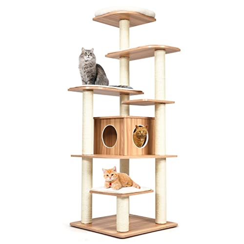 GOPLUS Katzenbaum 175cm hoch, Kletterbaum mit 6 Plattform, Katzenkratzbaum mit großen Höhle aus Holz, Spielbaum für Katzen, Katzenmöbel, Katzenstämme (Natur) GOPLUS Katzenbaum 175cm hoch, Kletterbaum mit 6 Plattform, Katzenkratzbaum mit großen Höhle aus Holz, Spielbaum für Katzen, Katzenmöbel, Katzenstämme (Natur) von GOPLUS