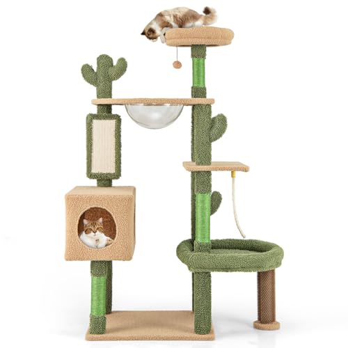 GOPLUS Katzenbaum Kaktus, Katzenbaum mit 2 Sitzflächen, 2 Katzenhöhlen, Hängematte, 2 Bällen, Sisalpfosten, Rampe & waschbaren Kissen, Katzenturm Katzenkratzbaum aus Holz für Hauskatzen (160cm hoch) GOPLUS Katzenbaum Kaktus, Katzenbaum mit 2 Sitzflächen, 2 Katzenhöhlen, Hängematte, 2 Bällen, Sisalpfosten, Rampe & waschbaren Kissen, Katzenturm Katzenkratzbaum aus Holz für Hauskatzen (160cm hoch) von GOPLUS