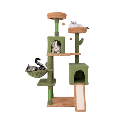 GOPLUS Katzenbaum Kaktus, Katzenbaum mit Sitzfläche, Katzenhaus, großem Bett, Raumkapsel, Sisalpfosten+Matte, Fellbürste, Seil & Ball, Katzenturm Katzenkratzbaum aus Holz für Hauskatzen (150cm hoch) GOPLUS Katzenbaum Kaktus, Katzenbaum mit Sitzfläche, Katzenhaus, großem Bett, Raumkapsel, Sisalpfosten+Matte, Fellbürste, Seil & Ball, Katzenturm Katzenkratzbaum aus Holz für Hauskatzen (150cm hoch) von GOPLUS