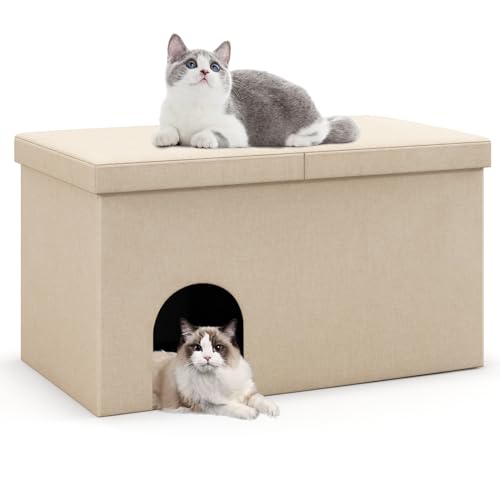 GOPLUS Katzenhöhle, 3 in 1 Katzenmöbel als Katzenhaus, Katzentoilette, Schuhbank mit Deckel & Matte & Trennwand & Aktivkohlefilter, Katzenversteck Indoor für Katzenklo, 90 x 50 x 50cm (Beige) GOPLUS Katzenhöhle, 3 in 1 Katzenmöbel als Katzenhaus, Katzentoilette, Schuhbank mit Deckel & Matte & Trennwand & Aktivkohlefilter, Katzenversteck Indoor für Katzenklo, 90 x 50 x 50cm (Beige) von GOPLUS