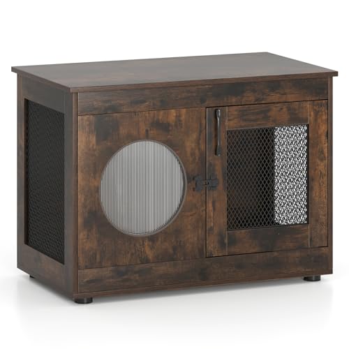 GOPLUS Katzenschrank, Katzenhaus mit Doppeltüren und PC-Fenster, Katzenhöhle Schrank für Katzen Hunde Haustier, Tragfähigkeit 45 kg, 82 x 47 x 60 cm (L x B x H) von GOPLUS