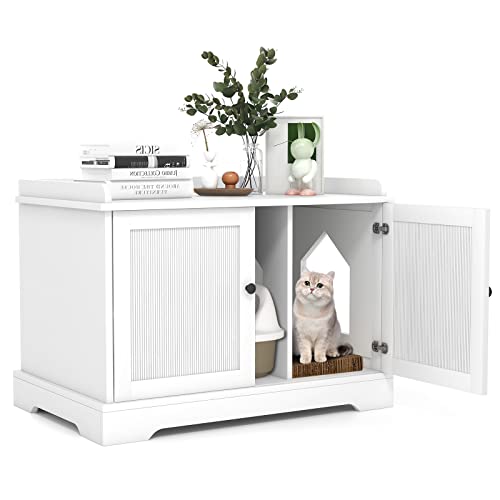 GOPLUS Katzenschrank, Katzentoilette mit Trennwand, Doppeltüren, Katzenhaus für die meisten Katzen, verstecktes Katzenmöbel für Wohnzimmer, Schlafzimmer, Weiß GOPLUS Katzenschrank, Katzentoilette mit Trennwand, Doppeltüren, Katzenhaus für die meisten Katzen, verstecktes Katzenmöbel für Wohnzimmer, Schlafzimmer, Weiß von GOPLUS