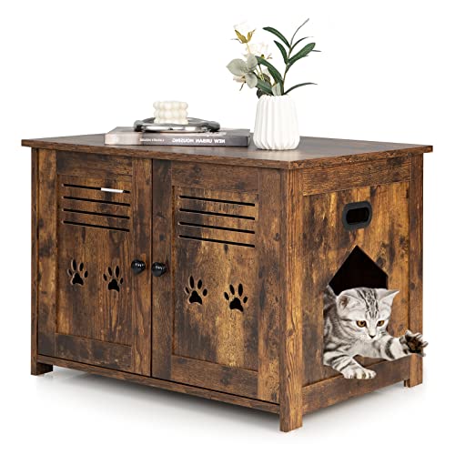 GOPLUS Katzenschrank, Katzentoilette mit seitlichem Eingang, 2 Türen, 2 in 1 Katzenhaus und Couchtisch, Katzenmöbel Industrial-Still für den Innenbereich, für Katzen jeder Größe GOPLUS Katzenschrank, Katzentoilette mit seitlichem Eingang, 2 Türen, 2 in 1 Katzenhaus und Couchtisch, Katzenmöbel Industrial-Still für den Innenbereich, für Katzen jeder Größe von GOPLUS