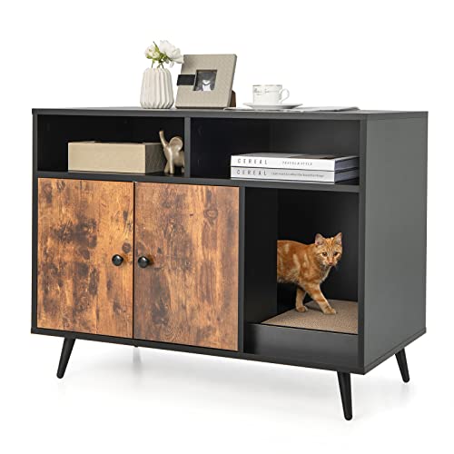 GOPLUS Katzenschrank aus Holz, Katzentoilette mit Doppeltüren, 2 Fächern & Kratzpad, Katzenklo Schrank für Innenkatzen, Hunde Haustier, 90 x 50 x 70 cm, Braun+Schwarz GOPLUS Katzenschrank aus Holz, Katzentoilette mit Doppeltüren, 2 Fächern & Kratzpad, Katzenklo Schrank für Innenkatzen, Hunde Haustier, 90 x 50 x 70 cm, Braun+Schwarz von GOPLUS
