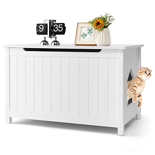 GOPLUS Katzenschrank für Katzentoilette, Katzenhaus aus Holz mit beweglichen Trennwänden, Gasstangen & Ausgeschnittenen Griffen, Katzenmöbel mit Haken für Veranda & Balkon GOPLUS Katzenschrank für Katzentoilette, Katzenhaus aus Holz mit beweglichen Trennwänden, Gasstangen & Ausgeschnittenen Griffen, Katzenmöbel mit Haken für Veranda & Balkon von GOPLUS