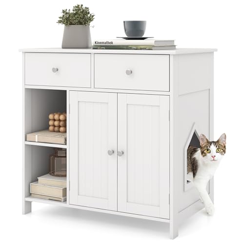 GOPLUS Katzenschrank für Katzentoilette, Katzenklo mit 2 Schubladen, Doppeltüren, offenen Regalen, Katzenmöbel mit Kippschutz, Katzenhaus für Wohnzimmer, Eingang, Flur, 80x51x78cm GOPLUS Katzenschrank für Katzentoilette, Katzenklo mit 2 Schubladen, Doppeltüren, offenen Regalen, Katzenmöbel mit Kippschutz, Katzenhaus für Wohnzimmer, Eingang, Flur, 80x51x78cm von GOPLUS