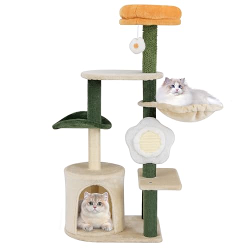 GOPLUS Kratzbaum, 114 cm Katzenbaum mit mehrstockige Plattform, moderner Katzenkratzbaum im Blumendesign mit Katzenbett, Kratzsäulen, Ball & Höhle, stabil Katzenmöbel für Hauskatzen, Grün + Beige GOPLUS Kratzbaum, 114 cm Katzenbaum mit mehrstockige Plattform, moderner Katzenkratzbaum im Blumendesign mit Katzenbett, Kratzsäulen, Ball & Höhle, stabil Katzenmöbel für Hauskatzen, Grün + Beige von GOPLUS