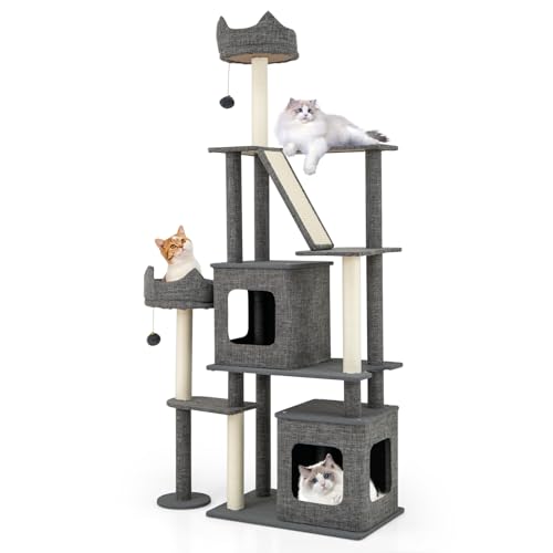 GOPLUS Kratzbaum, 180 cm Katzenbaum mit große mehrstockige Plattform, Katzenbett, 4 Kratzsäulen, 2 Ball & 2 Höhlen, stabil Katzenkratzbaum, Aktivitätszentrum für Katzen, Grau GOPLUS Kratzbaum, 180 cm Katzenbaum mit große mehrstockige Plattform, Katzenbett, 4 Kratzsäulen, 2 Ball & 2 Höhlen, stabil Katzenkratzbaum, Aktivitätszentrum für Katzen, Grau von GOPLUS