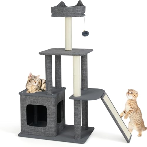 GOPLUS Kratzbaum klein, 117 cm Katzenbaum mit mehrstockige Springplattform, Katzenbett, Kratzsäulen, Ball & Höhle, stabil Katzenkratzbaum, Aktivitätszentrum für Katzen, Grau GOPLUS Kratzbaum klein, 117 cm Katzenbaum mit mehrstockige Springplattform, Katzenbett, Kratzsäulen, Ball & Höhle, stabil Katzenkratzbaum, Aktivitätszentrum für Katzen, Grau von GOPLUS
