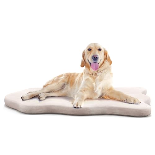 GOPLUS Orthopädisches Hundebett, Hundematte Flauschig mit abnembarer Hülle & Memoryschaum, Hundematratze Hundekissen für große Hunde, 110 cm x 66 cm (Beige) von GOPLUS