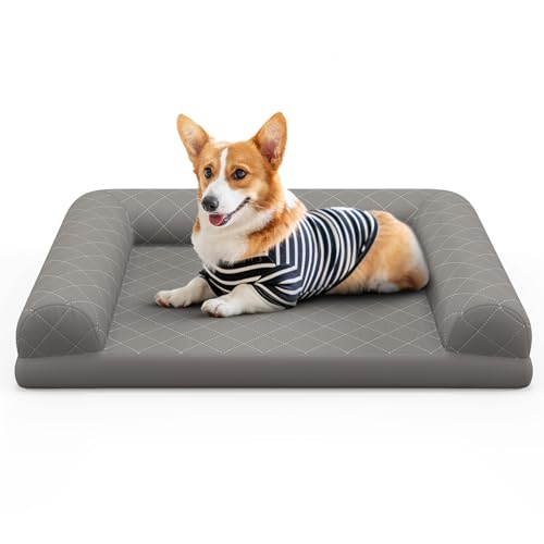 GOPLUS Orthopädisches Hundebett, Hundesofa mit Orthopädischer Hundematratze, seitlichen Rändern, waschbares Katzenbett, pflegeleichtes Haustiersofa für kleine und mittelgroße Katzen & Hunde (Grau) von GOPLUS