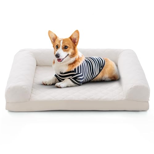 GOPLUS Orthopädisches Hundebett, Hundesofa mit Orthopädischer Hundematratze, seitlichen Rändern, waschbares Katzenbett, pflegeleichtes Haustiersofa für kleine und mittelgroße Katzen & Hunde (Beige) von GOPLUS