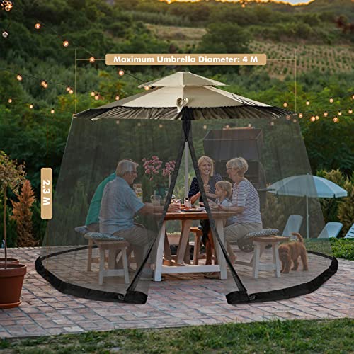 GOPLUS Sonnenschirm-Moskitonetz, Terrassenschirm-Netz mit 2 Türen mit Doppelreißverschluss, verstellbares Insektenschutznetz für 8–10, Regenschirm, Sonnenschirm-Abdecknetz, Beige (Schwarz) von GOPLUS