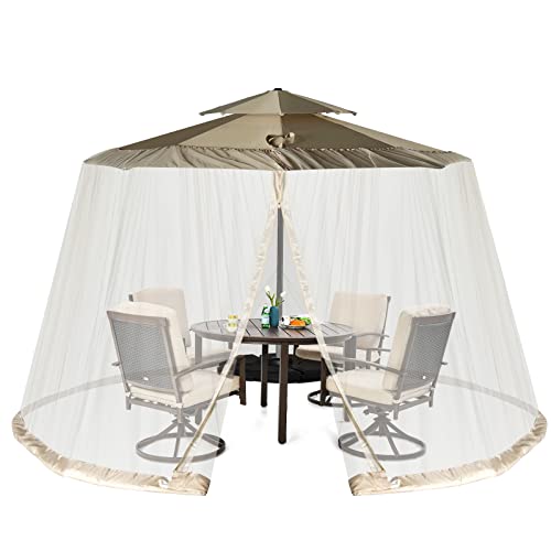 GOPLUS Sonnenschirm-Moskitonetz, Terrassenschirm-Netz mit 2 Türen mit Doppelreißverschluss, verstellbares Insektenschutznetz für 8–10, Regenschirm, Sonnenschirm-Abdecknetz, Beige von GOPLUS