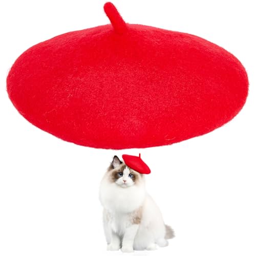 GORGECRAFT Baskenmütze für Hunde, rote Katzen, Mützen, Stirnband, Wolle, Haustierwelpe, Kopfbedeckung, französische Künstler, Beanie, Barett, Mini-Kappen, kleiner Hund, Weihnachtskostüm, Haarschmuck von GORGECRAFT