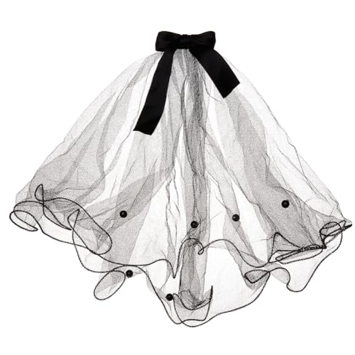 GORGECRAFT Hunde-Hochzeitsschleier-Kostüm, schwarz, Polyester-Kunststoff, Kunstperle, Haustier-Hundehaar, Schleife, Kopfbedeckung, Kleid, Brautschleier mit Clip, für Valentinstag, Hochzeit, Party, von GORGECRAFT